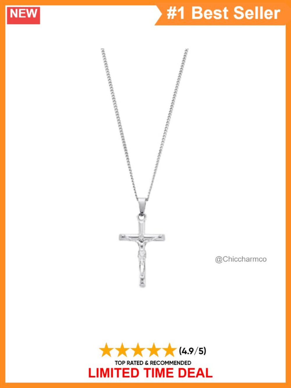 Stainless Steel Crucifix Cross Pendant Necklace Cuban Link Chain 20.5"